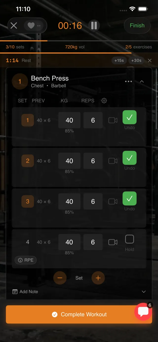 Logging a set during the session